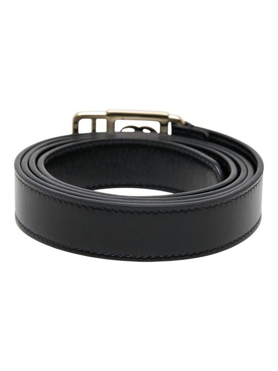 Gucci Double Buckle Slim Belt Black Gold Leather Plated main image 4
